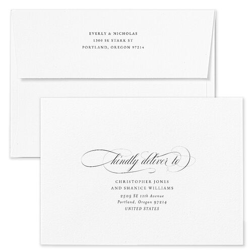 Exquisite Calligraphy Wedding Invitation Envelopes Blue Pure White Return Address Standard Signature
