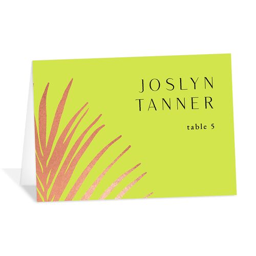 Lavish Palm Place Cards Rose Gold Chartreuse Signature