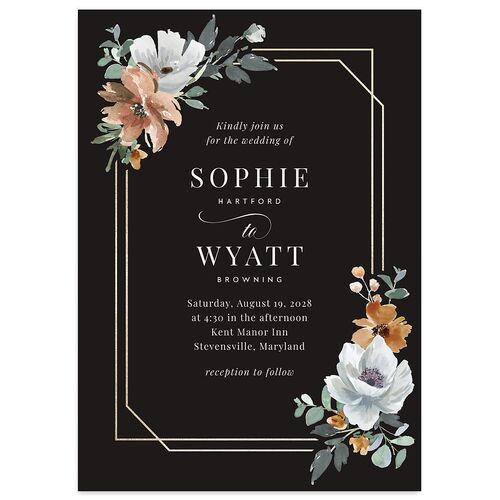Floral Frame Foil Wedding Invitations Gold Midnight Signature Blank No Standard