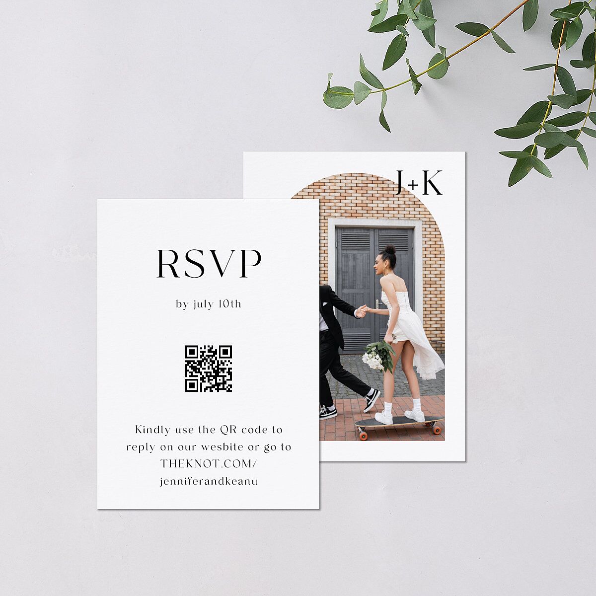 Modern Arch Photo QR Code RSVP Cards Pure White Signature Standard