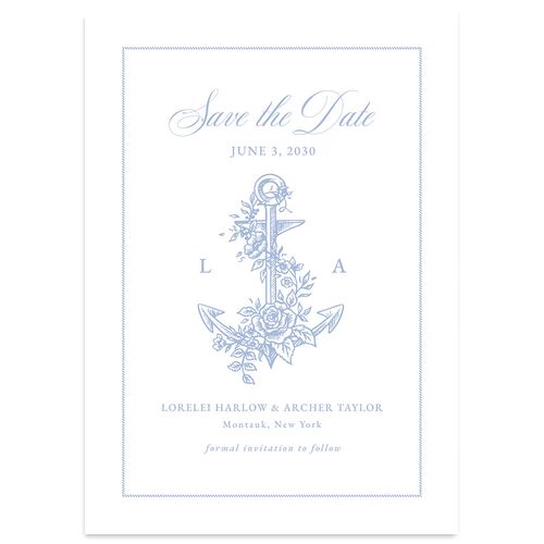 Coastal Oysters and Anchors Save the Date Cards Sea Blue Signature smooth Blank No Standard