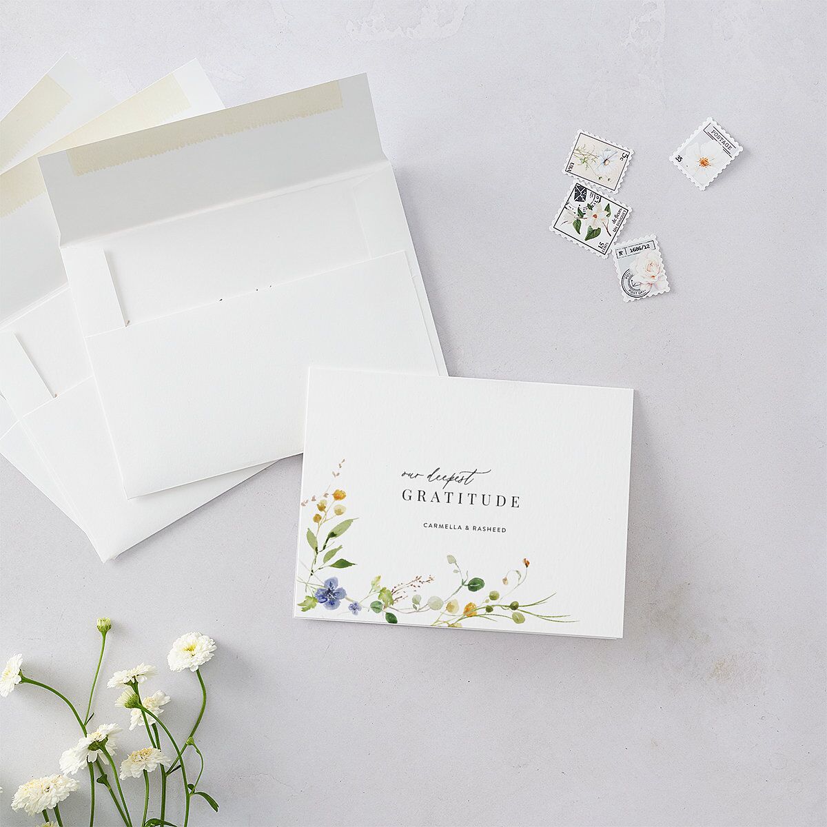 Delicate Wildflower Thank You Cards Pure White
