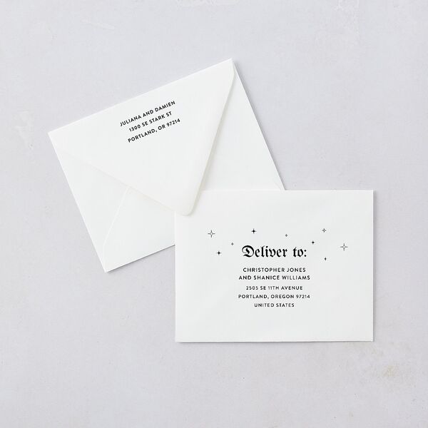 Moody Gothic Rose Save the Date Petite Card Euro Envelopes Midnight White Both Recipient and Return Addresses Luxe Signature
