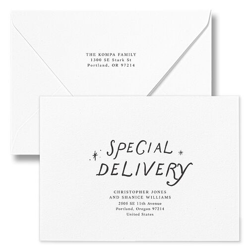 Whimsical Handwritten Home for the Holidays Photos Holiday Card Euro Envelopes White Linen Return Address Luxe Signature