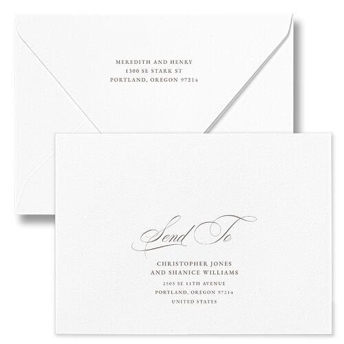 Monogram Branches Botanical Bridal Shower Invitation Euro Envelopes White Steel Gray Both Recipient and Return Addresses Luxe Signature