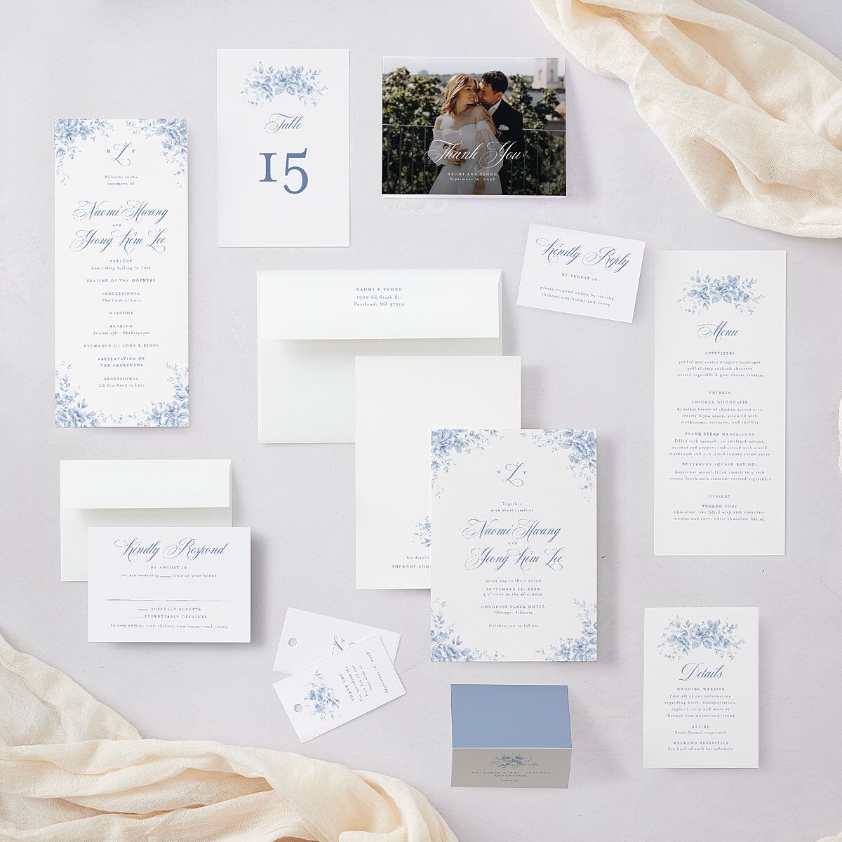 Vintage Florals Place Cards Regency Blue Signature