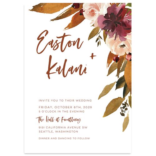 Fall Foliage Wedding Invitations Dusty Rose Signature Blank No Standard