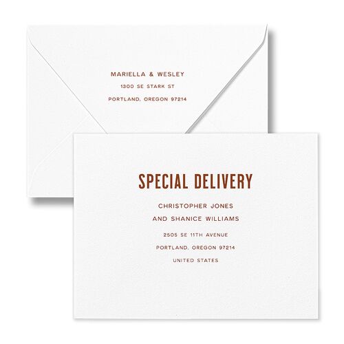 These Kids Save the Date Petite Card Euro Envelopes Barely Peach White Return Address Luxe Signature