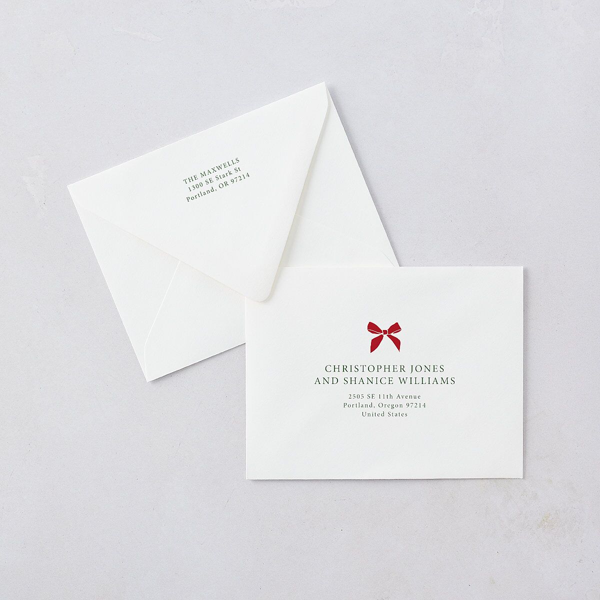 Simple Frame Photo Accent Thank You Card Euro Envelopes White Hunter Green Both Recipient and Return Addresses Luxe Signature