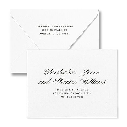 Vintage Cinematic Photo Save the Date Petite Card Euro Envelopes White Linen Both Recipient and Return Addresses Luxe Signature