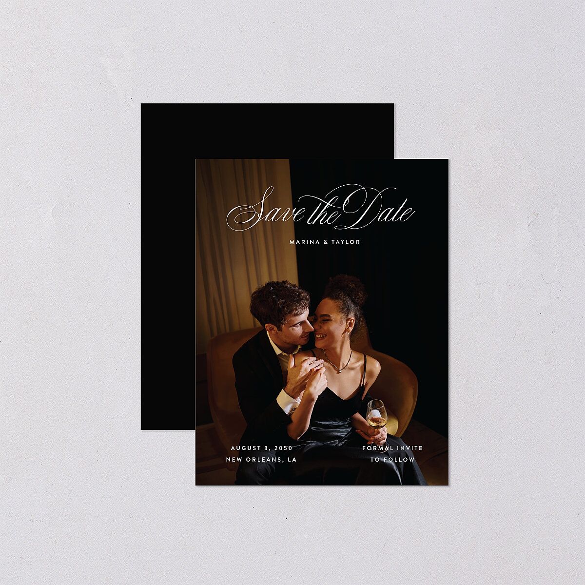 Vintage Classic Photo Save the Date Petite Cards Midnight Signature smooth Blank No Standard