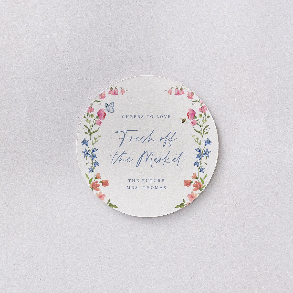 Fairytale Wildflower Crest Bridal Shower Wedding Day Coasters Pure White Cardboard Circle