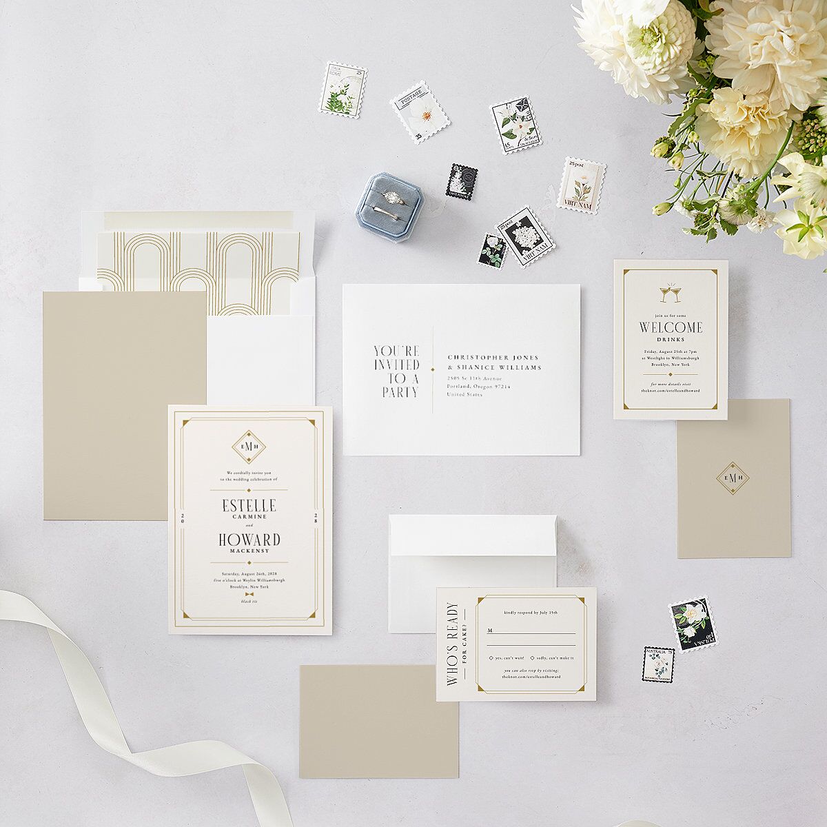 Old Hollywood Glam Wedding Invitations Champagne Signature Blank No Standard