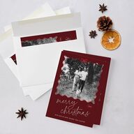 Wavy Bow Frame Holiday Cards Jewel Red Signature Blank Standard Portrait