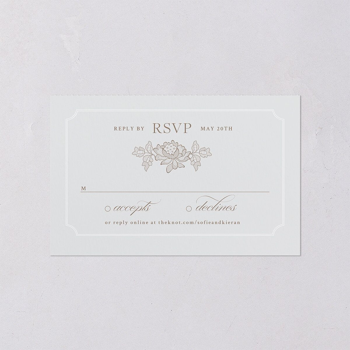 Love Story Lace All-in-One Wedding Invitations Pure White Signature Light Both Recipient and Return Addresses No