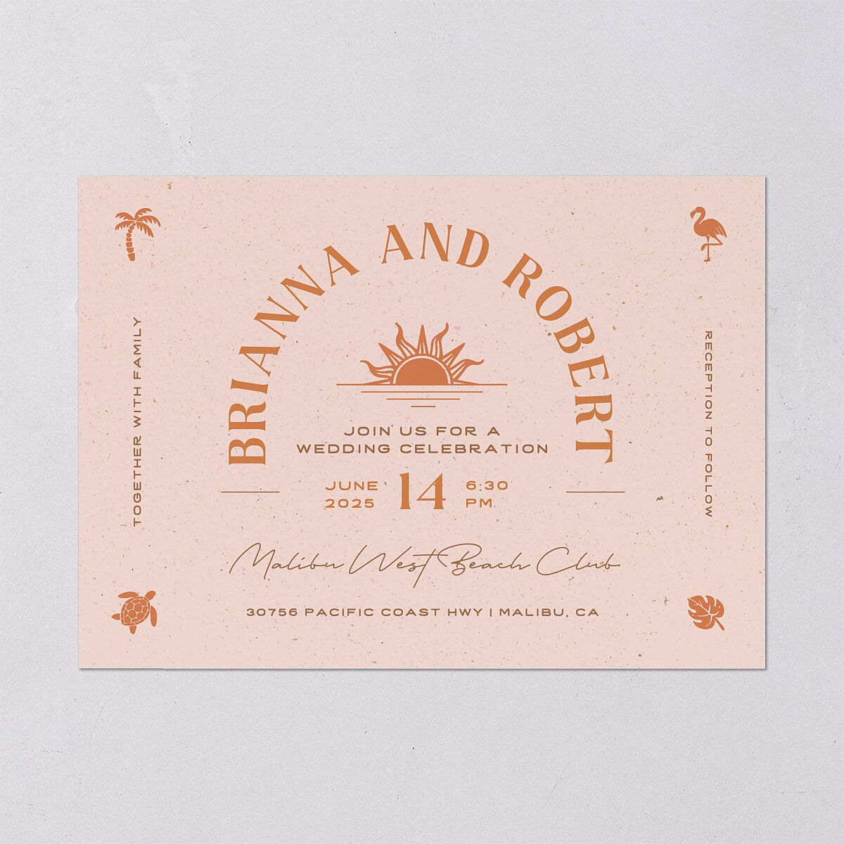 Beach Party Wedding Invitations Pink Cotton Signature Blank No Standard