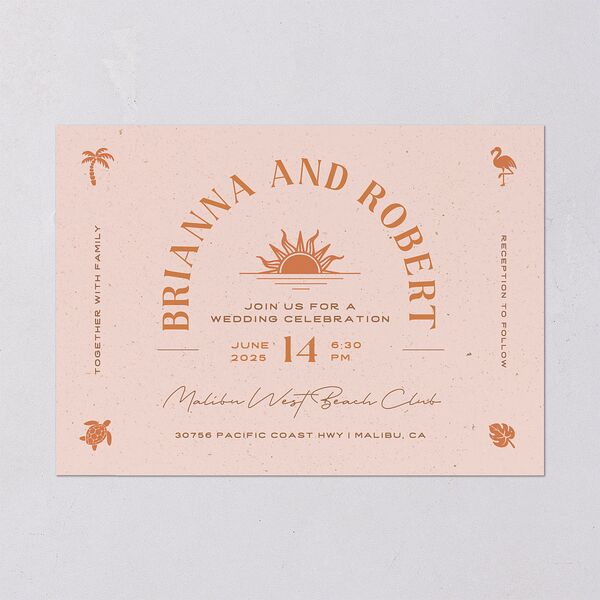 Beach Party Wedding Invitations Pink Cotton Signature Blank No Standard