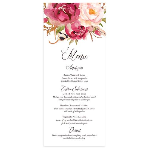 Bohemian Floral Menus Raspberry Signature