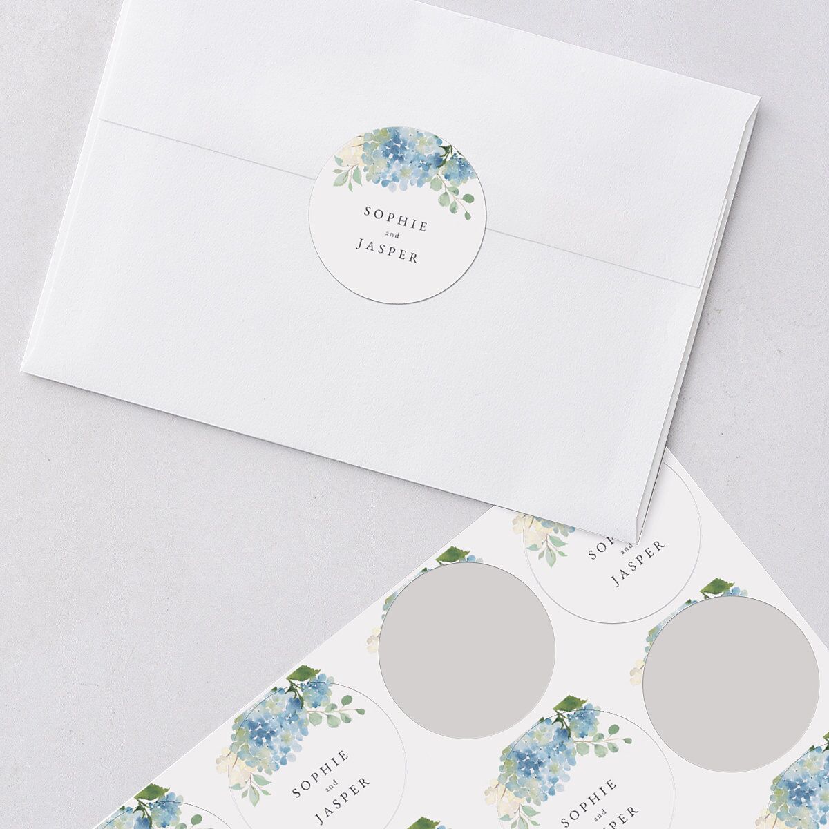 Gilded Hydrangea Wedding Stickers Ocean Circle