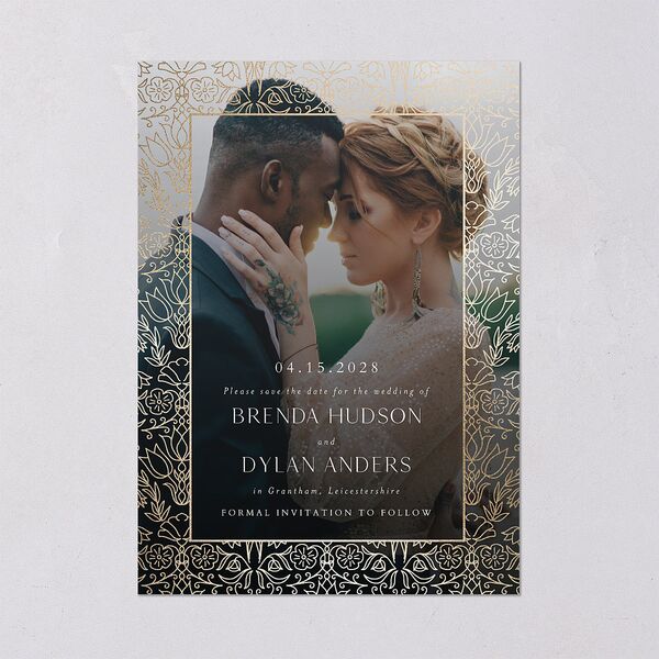 Ornate Regency Save the Date Cards Gold Bisque Signature smooth Blank No Standard