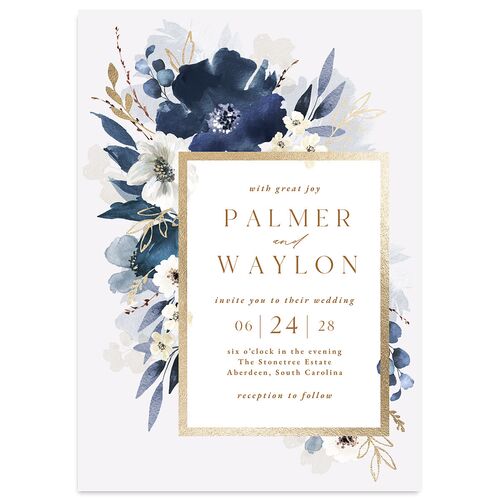 Gilded Blooms Wedding Invitations Gold Regency Blue Signature Blank No Standard