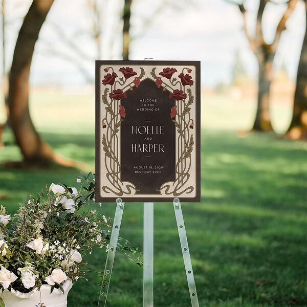 Vintage Nouveau Floral Standard Welcome Sign Medium Merlot Standard Indoor Foam Core M Welcome