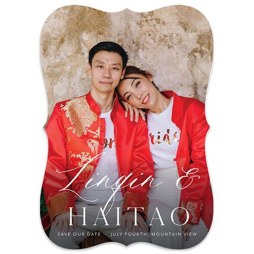 Chinese Phoenix Fenghuang Save the Date Cards Rose Pink Signature smooth Blank No Bracket