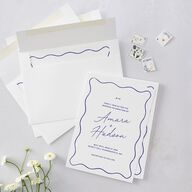Hand Drawn Wavy Border Wedding Invitations Sapphire Signature Blank No Standard