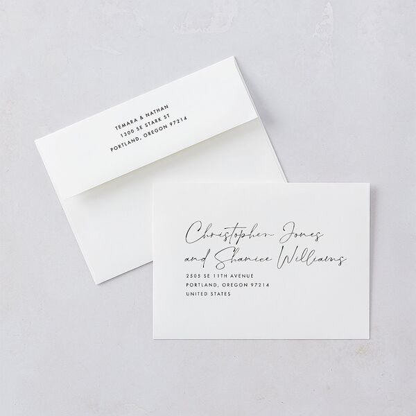 Hawaii Palm Trees Wedding Invitation Envelopes White Sand Both Recipient and Return Addresses Standard Signature