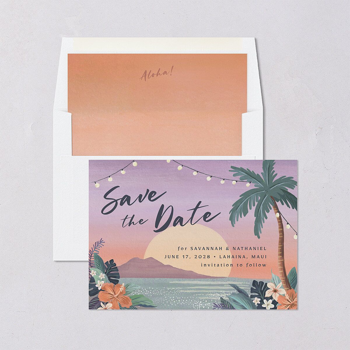 Vintage Hawaiian Island Save The Date Cards Rose Gold Signature smooth Blank No Standard