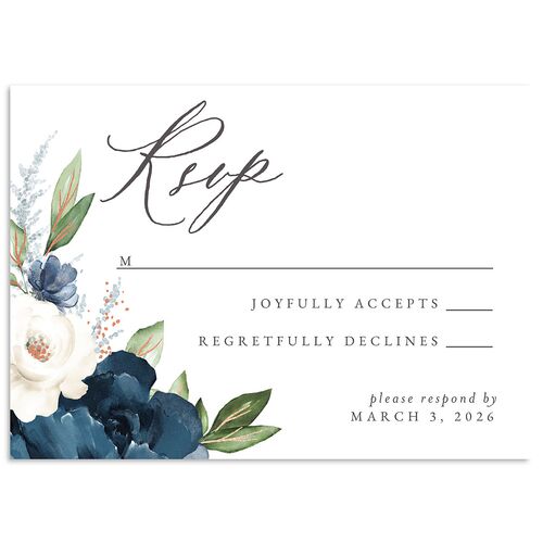 Beloved Floral Foil Wedding Response Cards Rose Gold Moody Blue Signature Standard