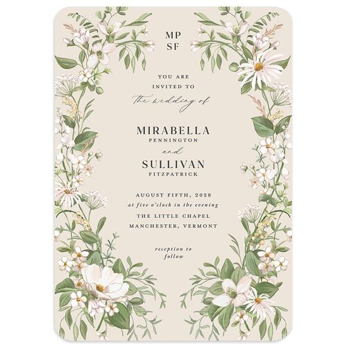 Whimsical Wildflower Garden Wedding Invitations Linen Signature Blank Rounded No