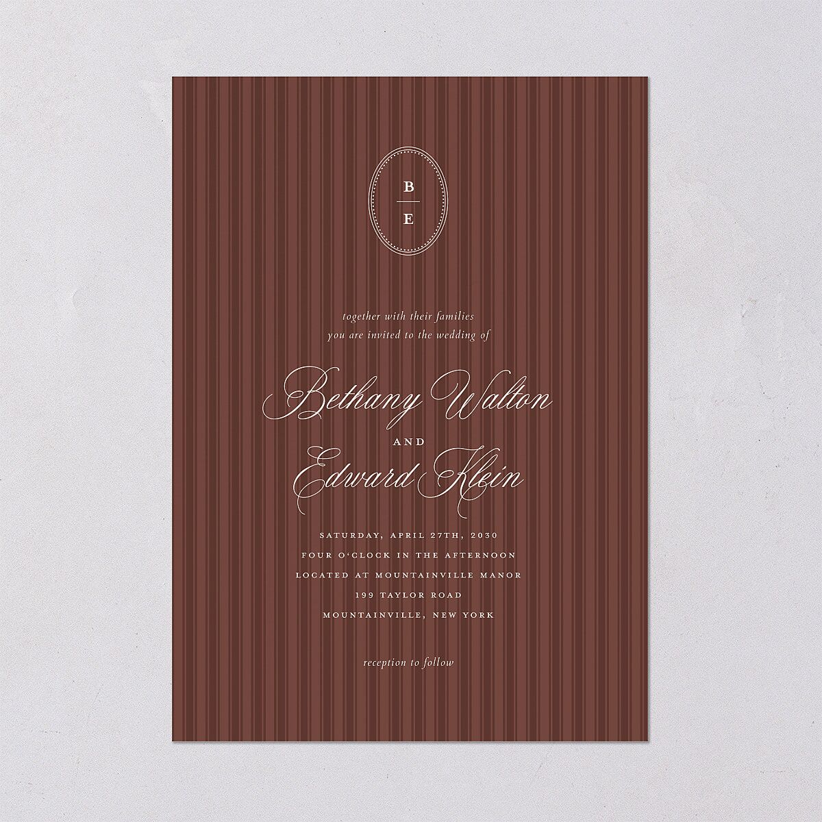 Vintage Oval Monogram Wedding Invitations Merlot Signature Blank No Standard