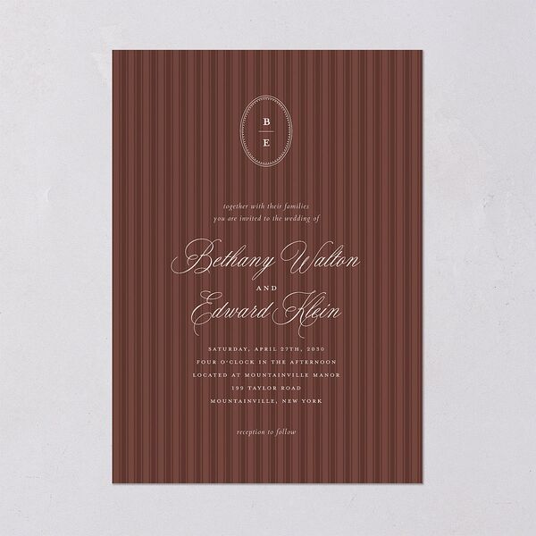 Vintage Oval Monogram Wedding Invitations Merlot Signature Blank No Standard
