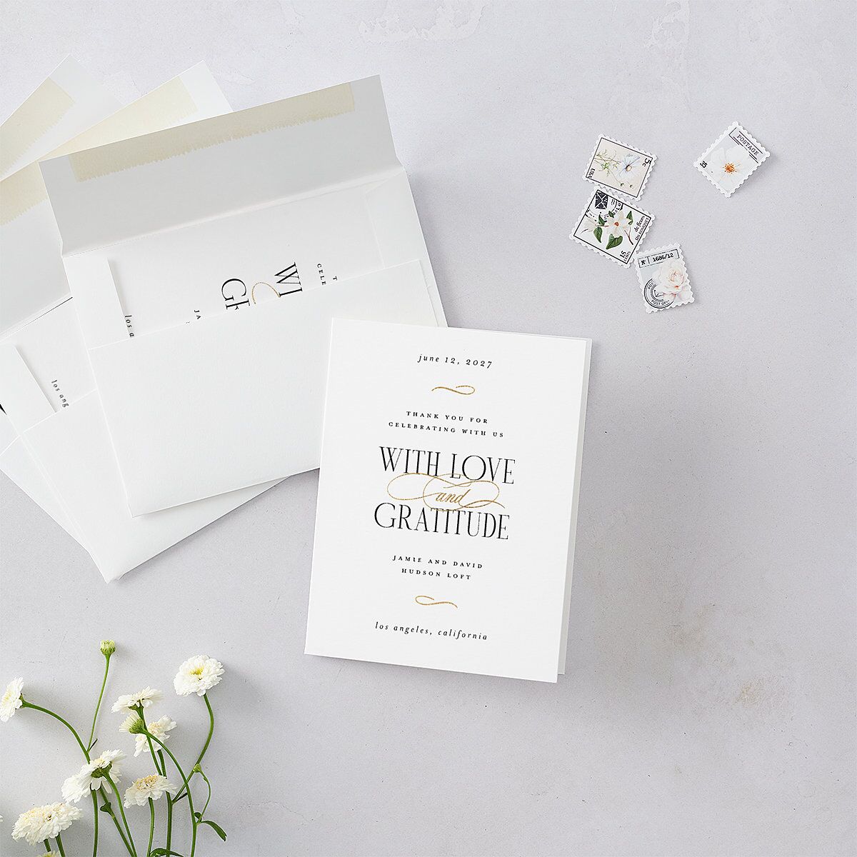 Metropolitan Thank You Cards Gold Pure White