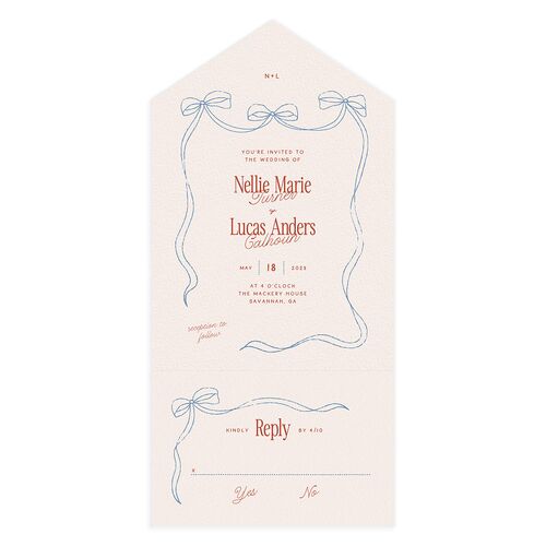 Modern Delicate Bows All-in-One Wedding Invitations Jewel Red Signature Light Both Recipient and Return Addresses No
