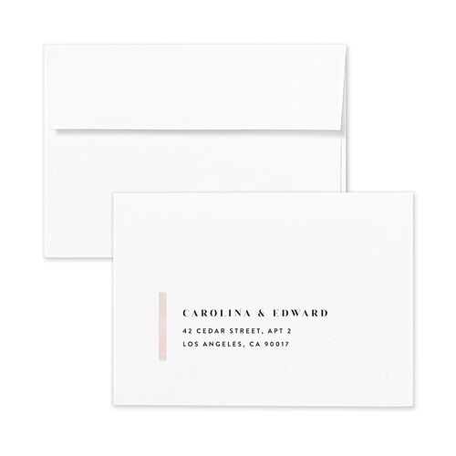 Minimal Accent Wedding Response Card Standard Envelopes White Pink Cotton Return Address Signature Standard