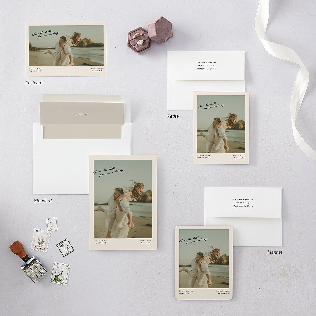 Vintage Film Photo Save the Date Cards Sand Signature smooth Blank No Standard