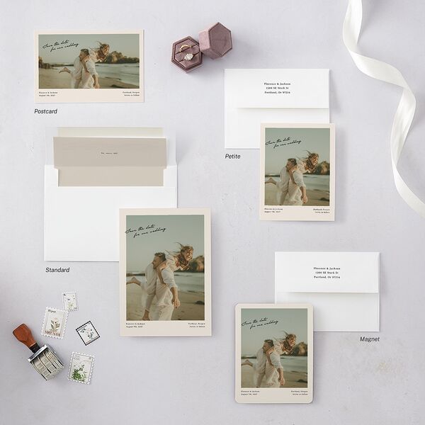 Vintage Film Photo Save the Date Cards Sand Signature smooth Blank No Standard