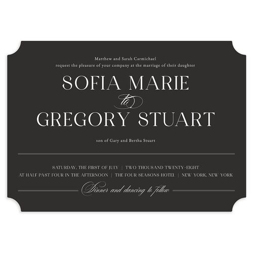 Classically Elegant Wedding Invitation Charcoal Signature Blank No Ticket