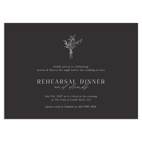 Simple Boho Flowers Rehearsal Dinner Invitations Charcoal Signature Blank Standard