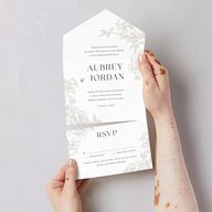 Botanical Luxury All-in-One Wedding Invitations Pure White Signature Light Both Recipient and Return Addresses No