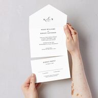 Elegant Polished Minimalist All-in-One Wedding Invitations Pure White Signature Light Both Recipient and Return Addresses No