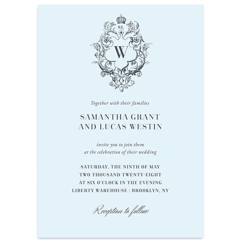 Ornate Vintage Crest Wedding Invitations Ice Blue Signature Blank No Standard