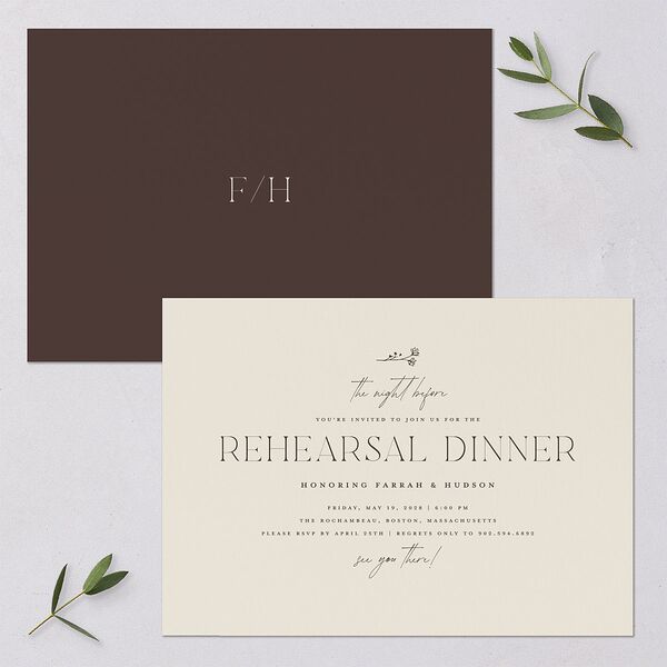Accent Leaf Rehearsal Dinner Invitations Linen Signature Blank Standard