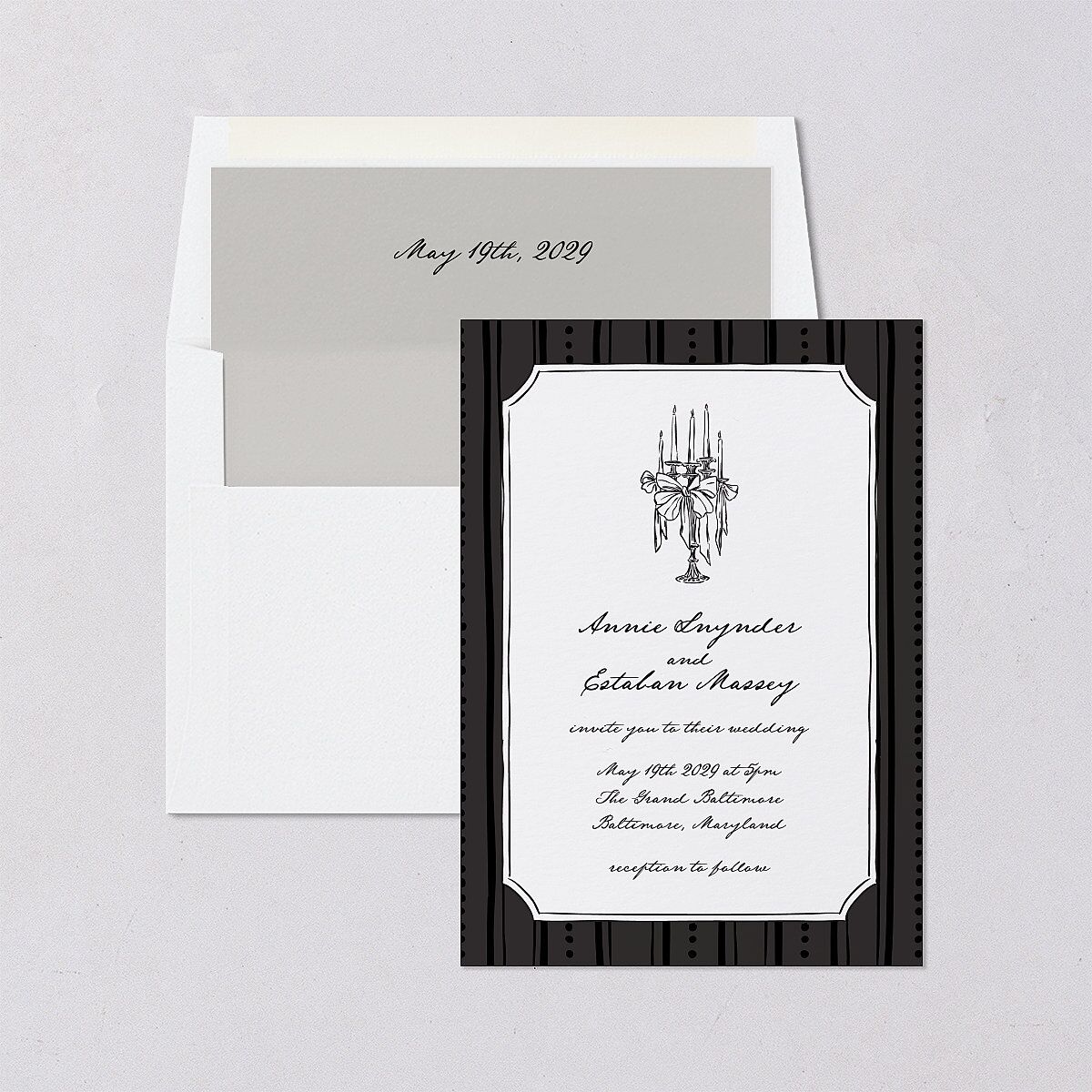 Vintage Candelabra with Bow Envelope Liners Charcoal Standard