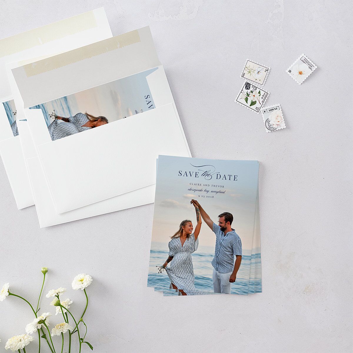 Elegant Lighthouse Save the Date Petite Cards Maritime Signature smooth Blank No Standard