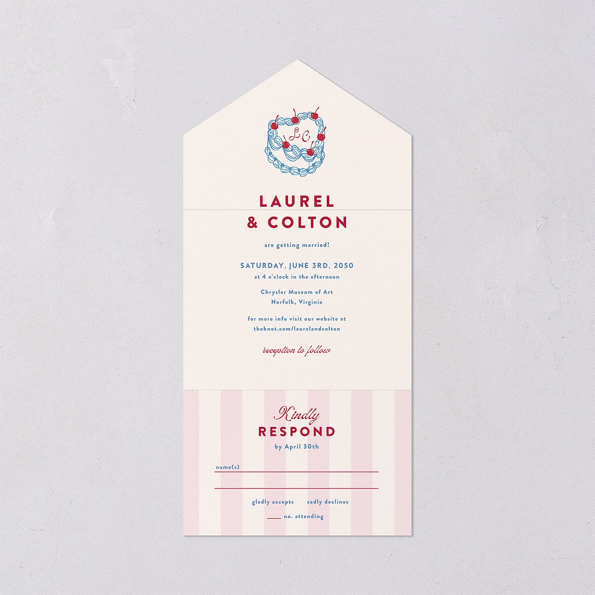 Retro Wedding Cake All-in-One Wedding Invitations Crimson Signature Light Both Recipient and Return Addresses No