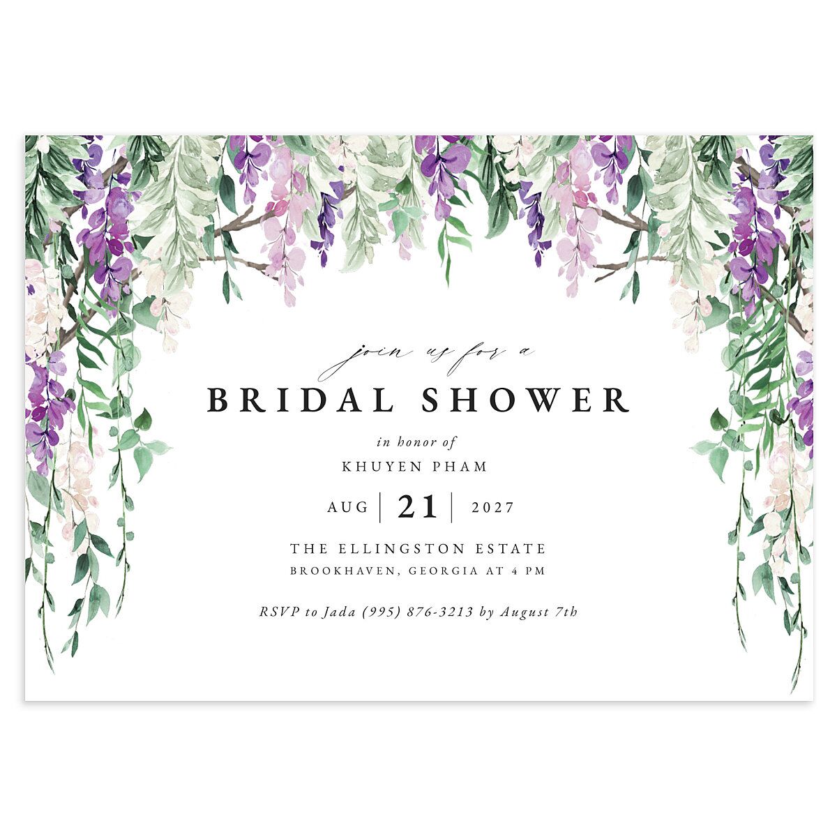 Romantic Wisteria Bridal Shower Invitations