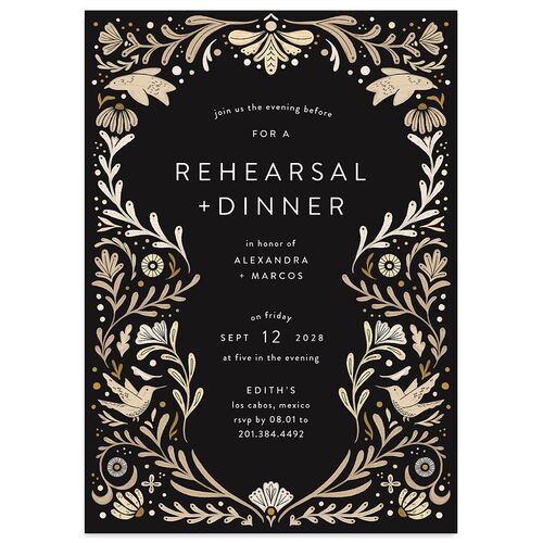 Folk Art Rehearsal Dinner Invitations Midnight Signature Blank Standard